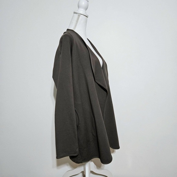 Clara Sun Woo Open Front Cardigan Sz S Drape Front Pockets Dark‎ Taupe USA Made - Picture 2 of 7